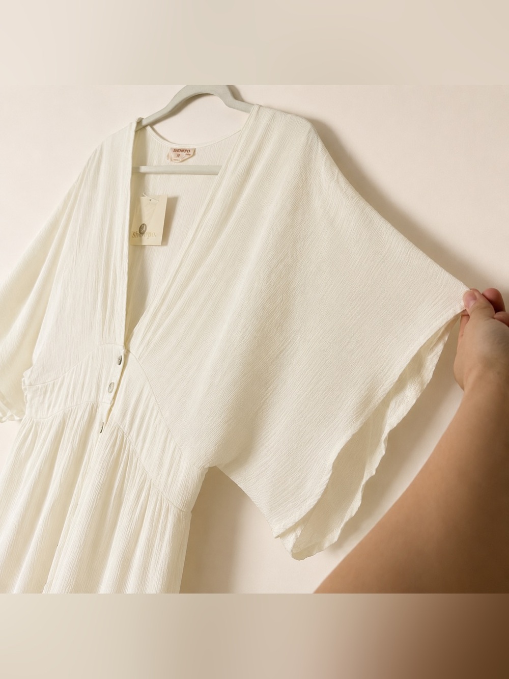 Showpo Sitting Pretty Maxi Dress Ivory Size 12 Button Front Boho - Picture 5 of 10